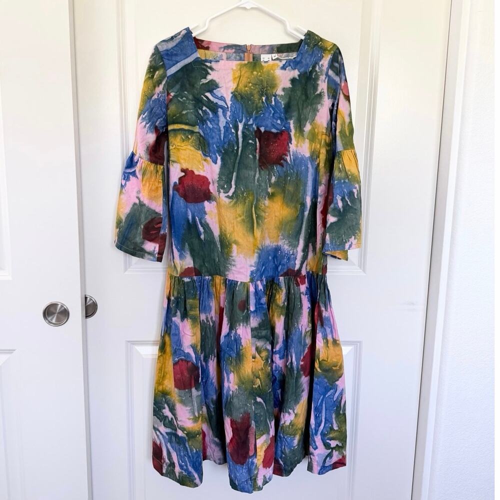 NWOT Osei Duro Mutare Bell Sleeve Drop Waist Cotton Elaine Dress Medium - Picture 2 of 6